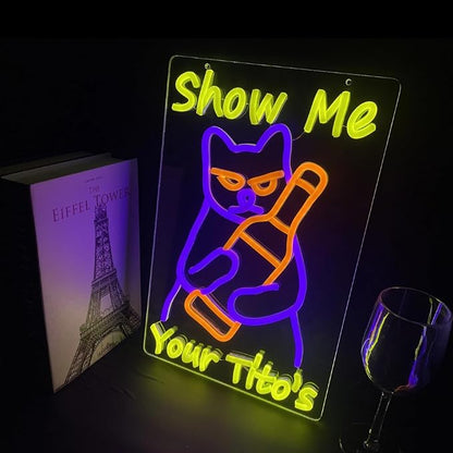 Neon Sign Cat Tito Light for Home Bar Pub,Dimmable LED Wall Light for Party Decoration, Cat Beer Neon Sign Funny Neon Signs for Bedroom Man Cave Home Bar Decor