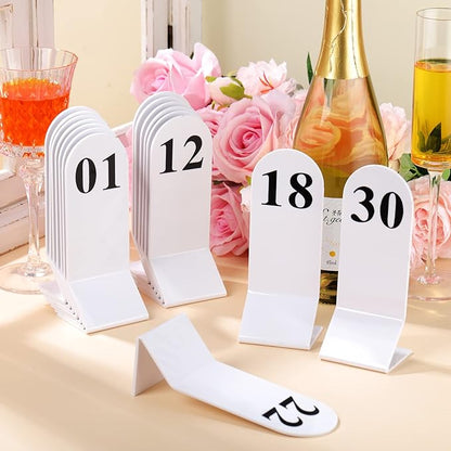 Remerry 50 Pcs Table Numbers 1-50 Acrylic Double Sided Number Cards Acrylic Tent Table Holders Tent Cards Wedding for Restaurant, 2.36 x 6.3 Inch (White)