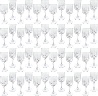 Plastic Wine Glasses，Plastic Goblets Vintage Style Cordial Drinking Glasses for Wedding Reception, Grand Event Party Supplies (48, transparent)