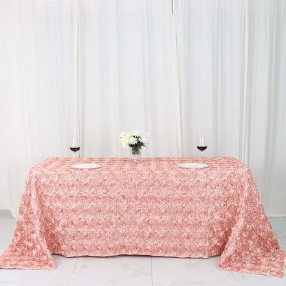 Efavormart 90"X132" Dusty Rose Grandiose 3D Rosette Satin Rectangle Tablecloth for Wedding Party Event
