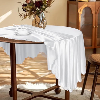 KKJIAF 1 Pack 108 Inch Round Table Cloth, White Overlay Round Satin Table Cover, Silky Satin Dining Tablecloths for Wedding Buffet Parties Banquet Decoration