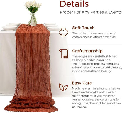 12Pcs Terracotta Cheesecloth Table Runner 120 Inch10FT Terracotta Color Rustic Boho Cheesecloth Table Runnerfor Wedding Party Baby Shower Birthday Home Decor Holiday Decorations