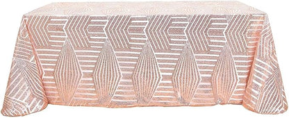 Efavormart 90"X132" Blush Rose Gold Sparkly Sequin Geometric Tulle Rectangular Tablecloth