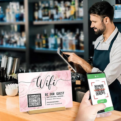Personalized Custom Metal QR Code Sign Venmo Cashapp Scan to Pay with Stand Instagram Facebook Social Media QR Signs Bar Code QR Plaque Print for Business Salon Beauty Store Restaurant Wifi Sign (W2)