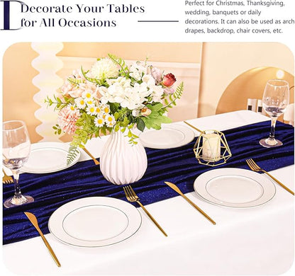Velvet Table Runner 20 x 120 Inches 10ft Luxurious Thick Soft Velvet Christmas Thanksgiving Wedding Reception Table Runner for Party Reception Decorations(Navy Blue, 1 Pack)
