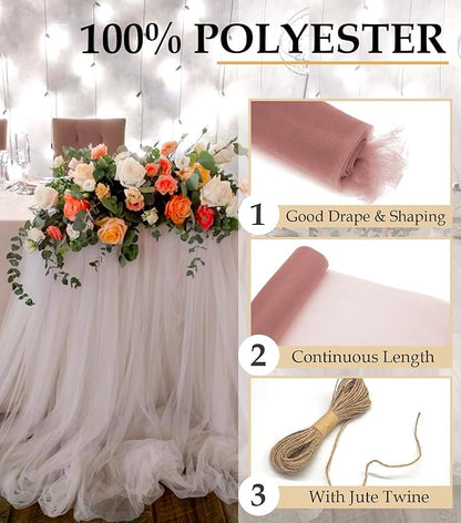 Dusty Rose Tulle Fabric Roll, 54" x 40 Yards (120FT) Tulle for Wedding Decoration DIY Tutu Party Backdrop Baby Shower Table Skirts Gift Wrapping