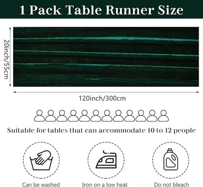 Velvet Table Runner 20 x 120 Inches 10ft Luxurious Thick Soft Velvet Christmas Thanksgiving Wedding Reception Table Runner for Party Reception Decorations(Emerald Green, 1 Pack)