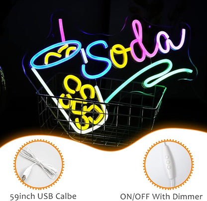 Soda Neon Sign LED Neon Light Dimmable Cocktails Neon Sign for Wall Decoration 16.7’’X11.8’’ Bar Business Sign Kitchen Wall Art Decoration Man Cave Beer Bar Club Birthday Party Decor…