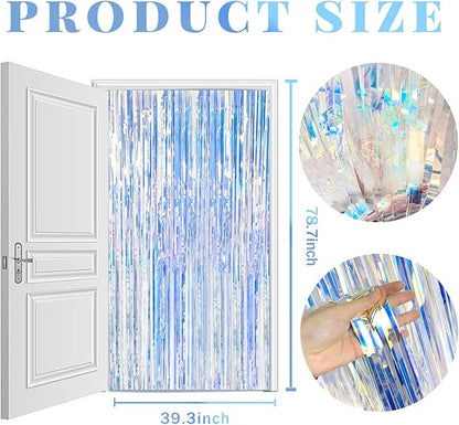 5 Pack Foil Curtain Backdrop Iridescent Metallic Tinsel Foil Fringe Curtains Photo Booth Props for Birthday Wedding Engagement Baby Shower Bachelorette Christmas Holiday Celebration Party Decorations