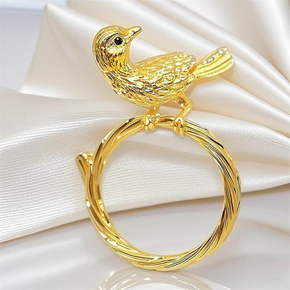 Napkin Rings Set of 8 Gold Bird Napkin Rings for Napkins,Shiny Metal Napkin Holders for Cloth Napkins,Unique Rustic Napkin Ring Holders,Summer Napkin Ring for Farmhouse Dining Table Decor