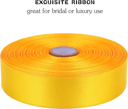 Yellow Solid Satin Ribbon 1 Inch 50 Yards Solid Polyester Fabric Ribbon for Gift Wrapping Wedding Christmas Baby Shower Birthday Party Decoration Handmade Immortal Flower Craft