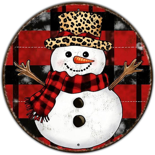 Round Christmas Snowman Tin Sign Vintage Snowman Sign Rustic Wall Decor For Christmas Home Fireplace And Holiday Gatherings Retro Sign 12 * 12 in