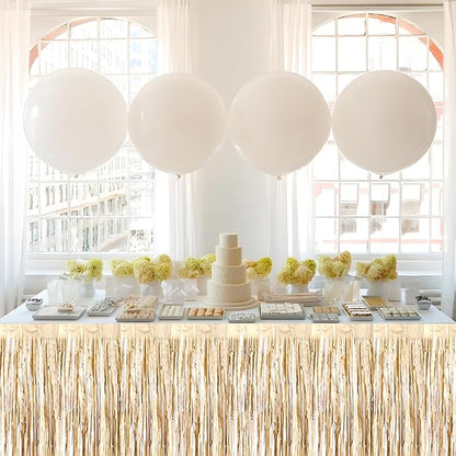 3 Pack 29x108 Inch Champagne Gold Foil Fringe Table Skirts Metallic Banner for Tinsel Streamer Garland Backdrop for Parade Floats Wedding Thanksgiving Birthday Christmas Halloween Party Decoration