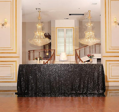 SquarePie Sequin Tablecloth 50 x 72 Inch Black Sparkly Table Cloth for Halloween Wedding Party