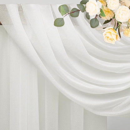 Wokceer Ivory Wedding Arch Draping Fabric Backdrop 4 Panels 28.7" X 20FT Sheer Drapes Fabric for Wedding Arbor Ceremony Party
