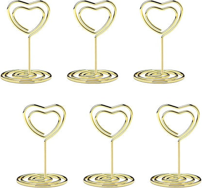 20PCS Mini Table Number Holders, Heart Shaped Place Card Holder, Premium Photo Holders for Tables, Table Sign Holders Card Stands Menu Memo Clips for Wedding Valentine's Day Table Decor, Gold