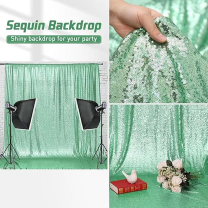 Eternal Beauty Mint Green Sequin Backdrop, 8x10 Ft Glitter Background Curtains for Shimmer Photography Party Wedding Birthday Back Drop Decor