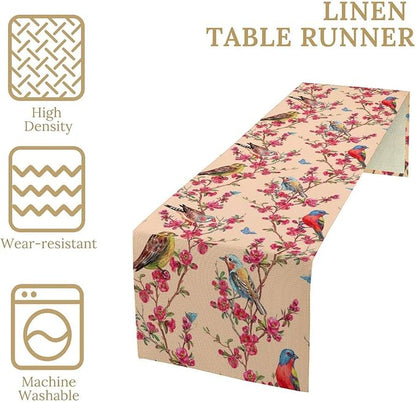 Floral Butterfly Table Runner Seasonal Spring Flower Bird Table Decoration Table Runner for Home Party Decoration 13x90 Inch
