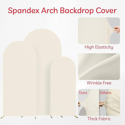 Spandex Anti Wrinkle Arch Backdrop Cover - High Elastic Fitted Arch Stand Cover Set of 3, Beige Round Top Chiara Backdrop for Wedding Birthday Party Garden Decor 4FT, 5FT, 6FT