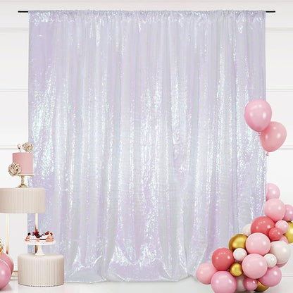 SquarePie Sequin Backdrop Curtain Not See Through Thick Glitter Background for Party 6FT x 6FT Iridescent