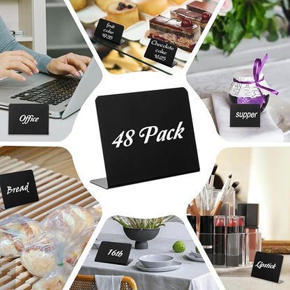 48 Pack Mini Chalkboard Signs for Food, Chalkboard Food Signs for Buffet Display - 4 x 2.8 Inch Small Tabletop Labels for Weddings, Bakeries, Parties with Erasable Surface
