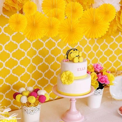 20 Pcs Golden Yellow Hanging Paper Fan, Hanging Honeycomb Round Paper Fans for Weddings, Birthdays, Christmas, Baby Showers, Classroom, Events Ceiling Party Supplies Decorations