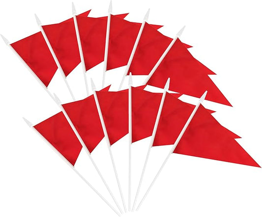12 Pack Red Pennant Flags Small Mini Hand Held Solid Color Pennant On Sticks Flags with 12.6"Solid Pole & Spear Top,Party Events Celebration,School,Grand Opening,Kids Birthday,Sports Clubs,Flower Pot