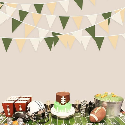 32Ft Sage Green Party Decorations Olive Green Tan Brown Cream Neutral Triangle Flag Fabric Banner Pennant Bunting Garland Streamers for Birthday Wedding Baby Shower Woodland Jungle Safari Party Decor