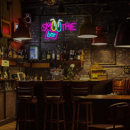 Looklight Smoothie Bar Neon Sign,Words Neon Signs for Wall Decor,Pink Letter Dimmable LED Neon Light Bar Sign,USB Light Up Signs for Store Beverage Cool Smoothie Bar Shop