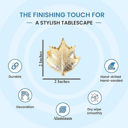 Set of 12 Gold Maple Leaf Napkin Rings - 2 Inch Lightweight Metal Napkin Holders, Elegant Table Décor for Wedding, Holiday, Thanksgiving, Christmas & Special Occasions - ALPHA Living HOME