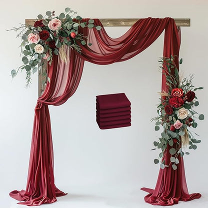 Wedding Arch Draping Fabric 6 Panels 28.7" x 20FT Burgundy Sheer Chiffon Backdrop Drapes for Wedding Ceremony Birthday Party Bridal Shower Outdoor Decoration