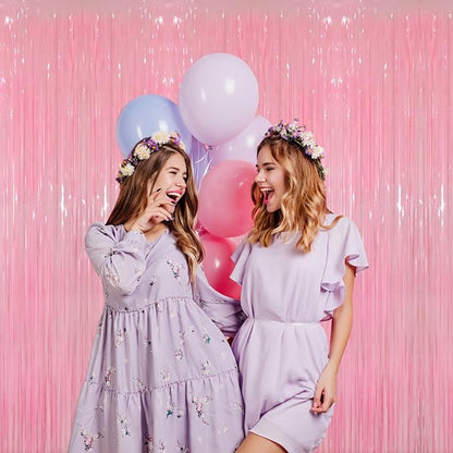 GOER 3.2 ft x 8.2 ft Metallic Tinsel Foil Fringe Curtains Party Photo Backdrop Party Streamers for Birthday,Graduation,New Year Eve Decorations Wedding Decor(4 Packs,Candy Pink)