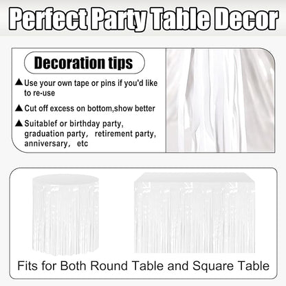 3 Pack 29x108 Inch Macaron White Foil Fringe Table Skirts Metallic Banner for Tinsel Streamer Garland Backdrop for Parade Floats Wedding Thanksgiving Birthday Christmas Halloween Party Decoration