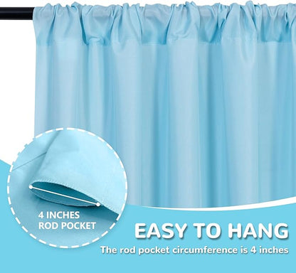 MEETSKY 10x 10 Baby Blue Backdrop Curtain for Baby Shower Parties Rod Pocket Light Blue Curtains Backdrop Drapes Fabric Decoration for Birthday Party Photography 5ft x 10ft,2 Panels
