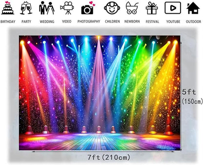 LTLYH 7x5ft Fabric Disco Rainbow Stage 70s 80s 90s Backdrop Vintage Lights Photography Background Rock Music Club Neon Glow Party Decorations Photo Banner 312