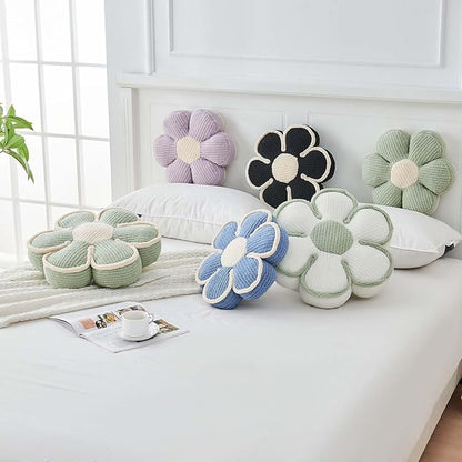 Flower Pillow, Soft Flower Decorative Throw Pillow, Cute Daisy Flower Shaped Seating Floor Cushion Room Décor Plush Pillows for Sofa Couch Bed (17.7 Inch, White)
