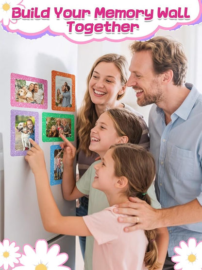 ANPHSIN 12Pcs Magnetic Picture Frame for 4x6in Photo - Cute Magnets Frames Fridge Decor Gifts for Girls Women, Home Refrigerator, Back to School Locker, Classroom Decorations Supplies, Shiny Dots