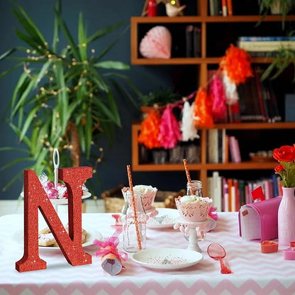 TONIFUL 8 Inch Red Glitter Letter N Table Centerpiece A-Z Red Birthday Party Decorations,Red Alphabet N for Birthday,Chrismas,Graduation,Bridal Shower,Wedding,Anniversary Party Supplies