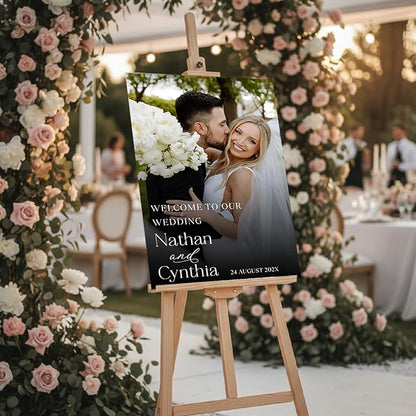 Personalized Wedding Photo Acrylic Welcome Sign – Custom Picture Board with Bride & Groom Names, Elegant Acrylic Wedding Reception Entrance or Ceremony Decoration, Indoor & Outdoor Keepsake Gift #15