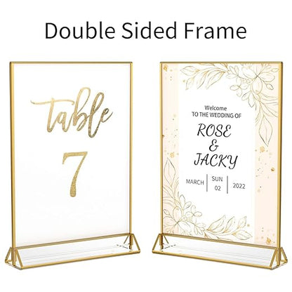 NIUBEE 6Pack 8.5 x 11 Acrylic Sign Holder with Gold Frames and Vertical Stand, Ideal for Display Wedding Table Numbers, Double Sided Picture, Clear Photos, Menu Holders