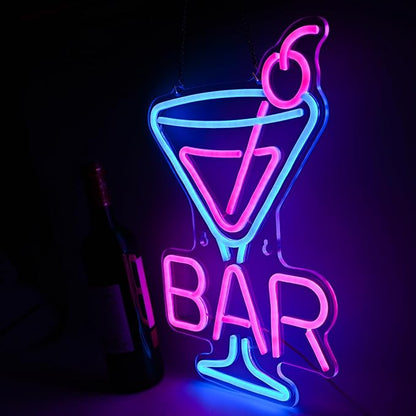 Cocktail Neon Sign - Martini Glass LED Bar Light, Retro Home Pub Wall Art, Dimmable Bar Decor, Gifts for Bartenders & Cocktail Lovers
