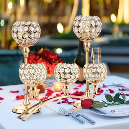 Vincigant Gold Crystal Candle Holders Set of 8 with 4Sets Crystal Candelabra 3 Arm Candlesticks Holder Table Centerpiece,Candelabra Centerpieces for Wedding Party Anniversary Home Living Room Decor