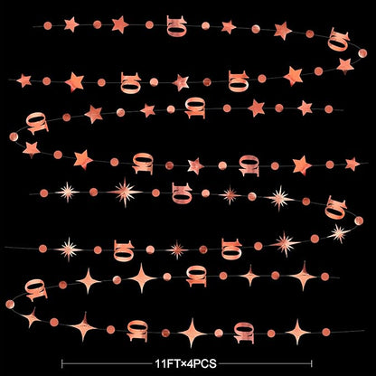 Rose Gold 10th Birthday Decorations Number 10 Circle Dot Twinkle Star Garland Metallic Hanging Streamer Bunting Banner Backdrop for Girls Boys Ten Year Old Birthday 10th Anniversary Party Supplies