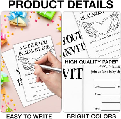 Halloween Baby Shower Party Invitations, Gothic Skeleton Spooky Baby Shower Party Fill in Invites Cards With Envelopes (20 Count) Double Sided Design, a Little Boo Is Almost Due