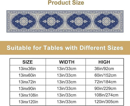 Boho Bohemia Style Dark Blue Table Runner, Country Rustic Farmhouse Magical Abstract Print Pattern for Home Kitchen Table Decor Dining Coffee Room Garden Party Decor 13x36in