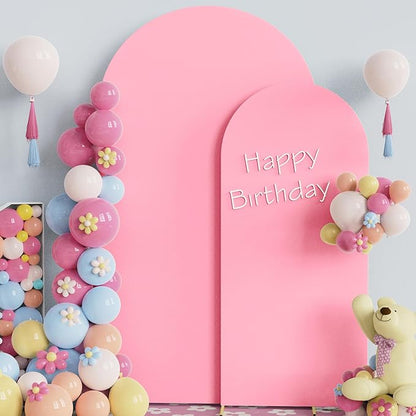 Fomcet Set of 2 Wedding Arch Covers 6FT, 7.2FT Pink Arch Backdrop Cover 2-Sided Fitted Round Top Spandex Fabric for Birthday Party Baby Shower Wedding Arch Stand Decoration