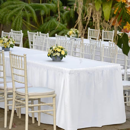 TURSTIN 4 Pieces White Plastic Table Skirts 14 Feet x 29 Inch for Rectangle Tables Fitted Tablecloth Disposable Table Cover for Birthday Party, Events, Banquette Baby Shower