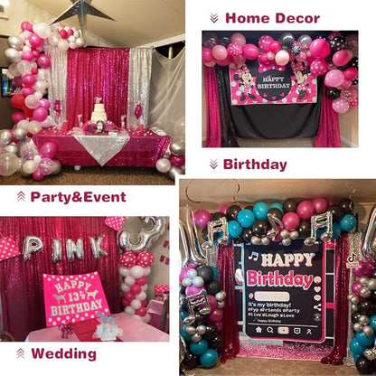 Eternal Beauty Hot Pink Sequin Backdrop, 5x7 Ft Glitter Background Curtains for Shimmer Photography Party Wedding Birthday Back Drop Decor