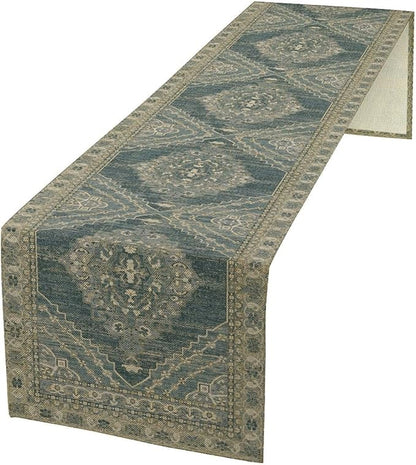 Boho Floral Vintage Table Runner, Blue Teal Retro Flower Rustic Country Farmhouse Pattern for Home Kitchen Table Decor Dining Coffee Room Party Decor 13x36in