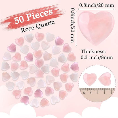 Gerrii 50 Pcs Heart Healing Stone Bulk Quartz Heart Inspirational Stones Gift for Women Love Pocket Polished Natural Energy Balancing Meditation 0.8 Inch(Rose Pink)